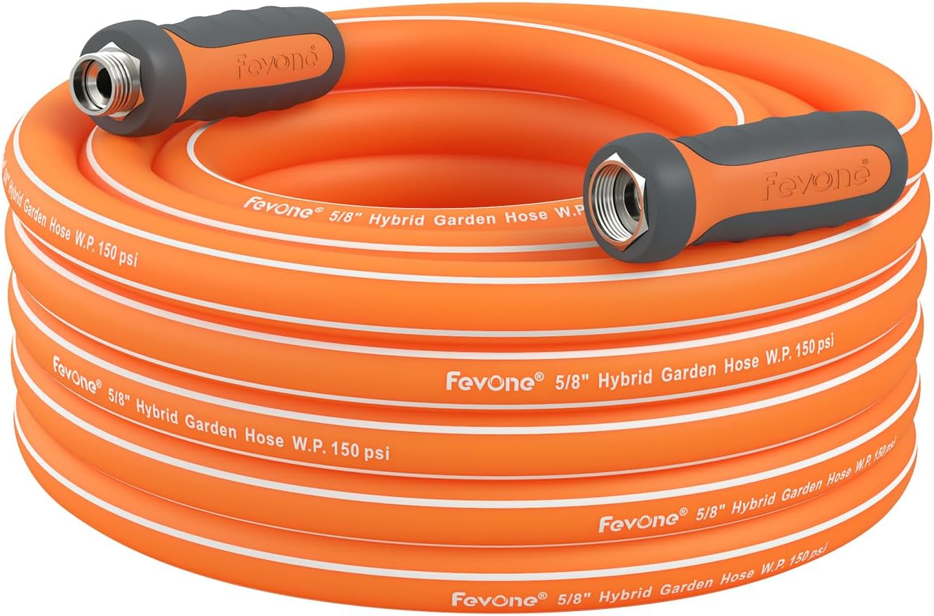 Fevone 12 ft x 5/8" Heavy Duty Garden Hose, Drinking Water Safe, Flexible & Kink-Free Hybrid Polymer Water Hose, Lightweight Outdoor Hose with swivel handles and 3/4" Solid Aluminum Fittings