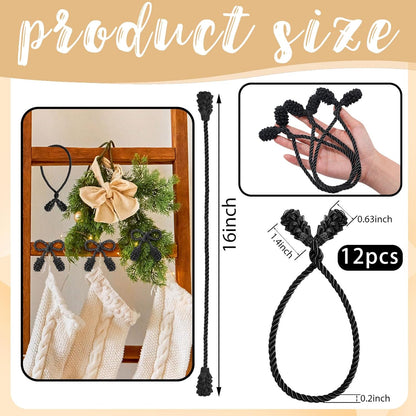 Shappy 12 Pieces Christmas Garland Banister Ties Christmas Decorative Reusable and Flexible Twist Ties for Garland, Banister Home Decoration (Black)