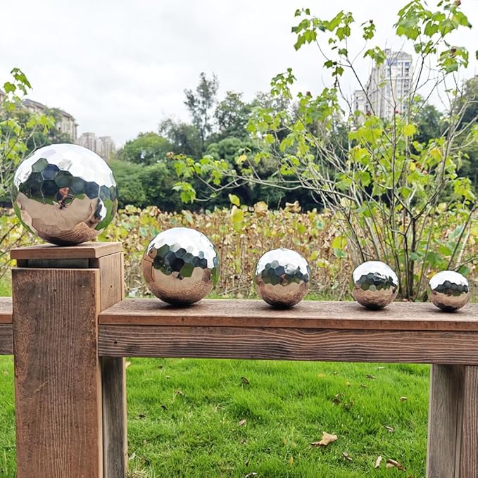 304 Stainless Steel Gazing Ball Sculptures Diamond Ball Decoration Mirror Hollow Decor Ball Reflective Garden Sphere Hollow Metal Ball Ornament Statues Gazing Globe for Home Garden (5 inch)