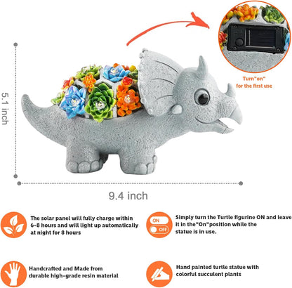 Garden Decor Solar Dinosaur Statues with Succulent and LED Lights for Outside, Outdoor Lawn Decorations Statue for Patio,Balcony,Yard,Unique Housewarming & Birthday Gifts for Women Mom Grandma