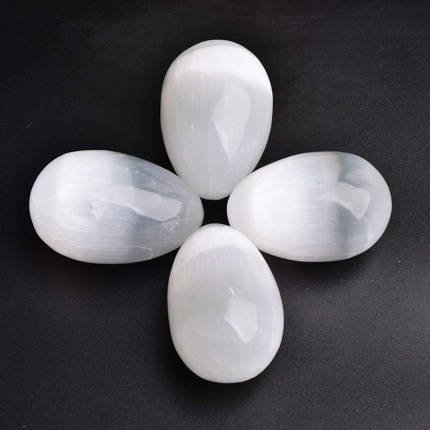 JIC Gem 4 pcs Selenite Egg-Shape Crystal Stone Large White Gemstone with Strong Healing & Calming Effects