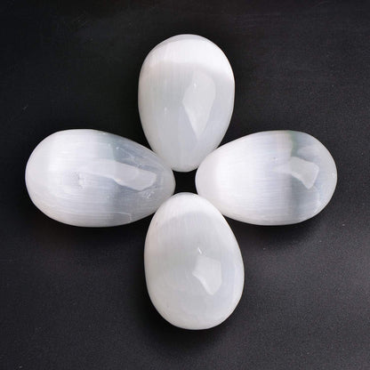 JIC Gem 4 pcs Selenite Egg-Shape Crystal Stone Large White Gemstone with Strong Healing & Calming Effects