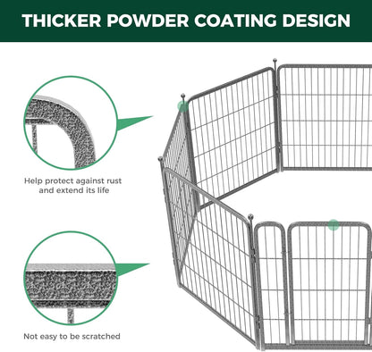 FXW Garden Fence Outdoor for The Yard – 32in(H) x 18.2ft(L) Heavy Duty Metal Animal Barrier for Dog and Rabbit, Decorative Dog Fence, 8 Panels, Silver