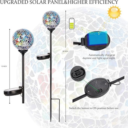 VCUTEKA Solar Path Lights Outdoor Decorative - Mosaic Solar Garden Stakes Light Waterproof LED Light for Landscape Lawn Patio Yard Driveway Decoration