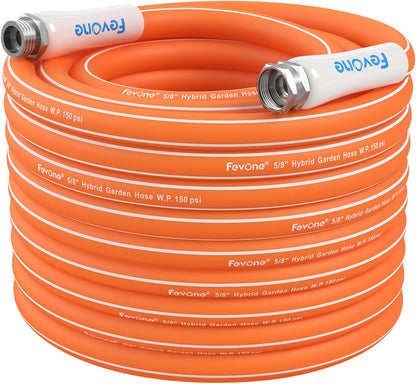 Fevone 100 ft x 5/8" Heavy Duty Garden Hose, Drinking Water Safe, Flexible & Kink-Free Hybrid Polymer Water Hose, Lightweight Outdoor Hose with 3/4" Solid Aluminum Fittings