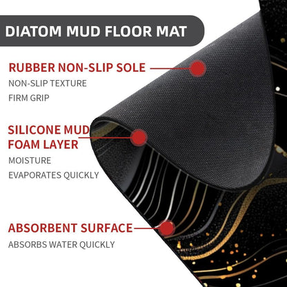Bath Mat-Bathroom Rug，Black and Gold Abstract Marble-Absorbent Non Slip Quick Dry Stain Resistant Easy to Clean Care Shower Rug for Bathtub Shower Room 16×24Inch (40 * 60cm)