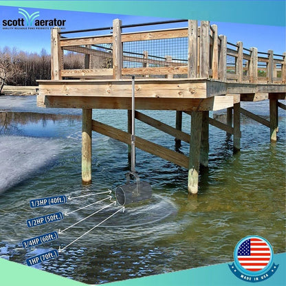 Scott Aerator DeIcer for Lakes & Ponds | 3/4 Horse Power 115V Stainless Steel | 50 ft. Electric Corded Cable Included with Dock Mount Assembly | Made in USA