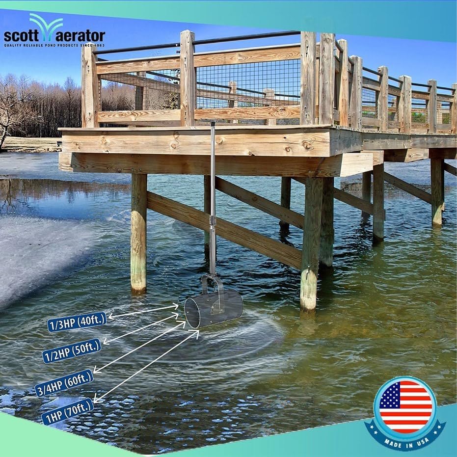 Scott Aerator DeIcer for Lakes & Ponds | 3/4 Horse Power 115V Stainless Steel | 25 ft. Electric Corded Cable Included with Dock Mount Assembly | Made in USA