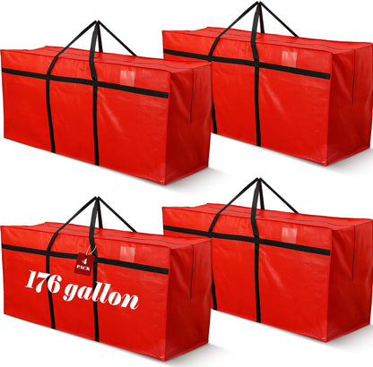 4 Pcs 176 Gallon Large Moving Bags with Zipper and Handles Foldable Storage Duffle Bags Heavy Duty Extra Large Totes for College Dorm Travel Clothes Blankets Bedding Moving (Red)