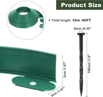 uxcell Landscape Edging, 1Pcs 80FT x 2" - No Dig Garden Edging Kit with 75 Stakes, Landscape Edging Border for Garden Lawn Flower Bed Yard Grass (Green)