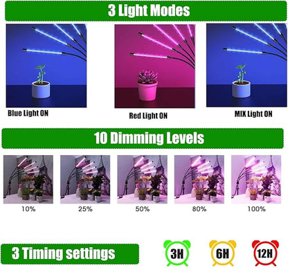 Grow Light for Indoor Plants 12-65 Inches Height Adjustable Plant Growing Lamps 5 Heads Red Blue Full Spectrum LED Auto On/Off Timer (Full Spectrum, Five Heads)