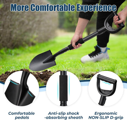 31" Compact Garden Shovel with D-Grip Handle - Rust-Proof Lightweight Metal Tool for Raised Beds, Tight Spaces & Emergency Use (Kids/Adults Friendly), Black