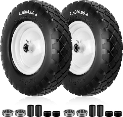 4.80/4.00-8 Flat Free Tire and Wheel- 16" Flat-Free Solid Wheelbarrow Tires with 5/8" & 3/4" Bearings, 3"-7" Centered Hub by Cenipar Universal Fit for Wheelbarrow,Hand Truck,Garden Trailer,Trolley