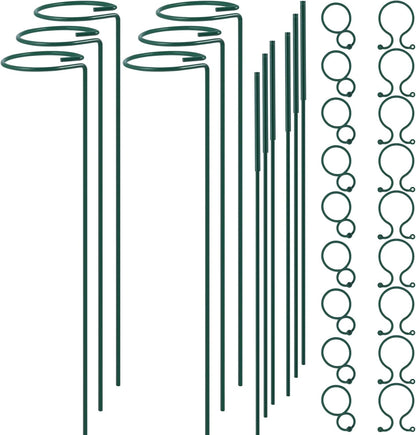 Plant Stake Support - 6 Pack Adjustable Height 12" or 24", Garden Support Stake Plant Cage Support Rings, Single Stem Plant Support Stakes, for Flowers Amaryllis Tomatoes Peony Lily Rose (24inch)