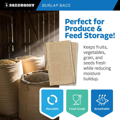 Sandbaggy Burlap Bags Large 24" x 40" - Potato Sack Race Bags for Kids & Adults | Perfect Birthday Party Game | Shrub & Plant Frost Protection - Food Grade (Pack of 20)