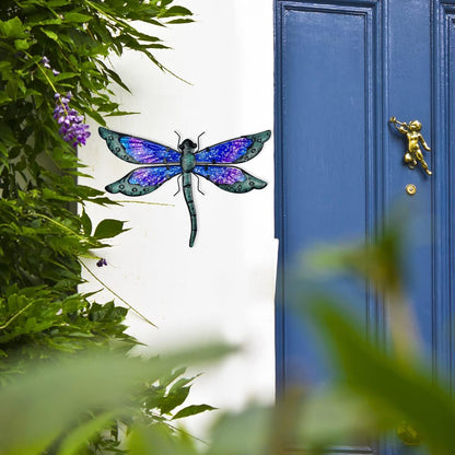 HONGLAND Metal Dragonfly Decor, Dragonfly Outdoor Wall Decor, Metal Wall Art, Wall Sculptures Gifts Hanging Decorations for Garden Yard Home-Blue 14 Inch