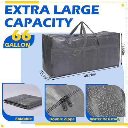 4 Pcs Large Moving Bags with Zipper and Handles Foldable Storage Duffle Bags Heavy Duty Extra Large Totes for College Dorm Travel Clothes Blankets Bedding Moving(66 Gallon,Gray)