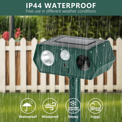 2Pack 2025 Ultrasonic Animal Repellent Outdoor Deer Repellent Devices Solar Animal Repeller Motion Activated Deterrent to Scare Cat Squirrel Rabbit Raccoon Skunk with LED Flash Lights for Yard Lawn