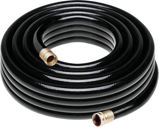 Worth Long Leader Black Garden Hose 5/8 in. x 50 ft. -Brass Aluminum Ends for Household & Yard Use -Medium Duty Durable Flexible Lightweight Water Pipe -Kink Free, No Leaking, Male/Female Fittings