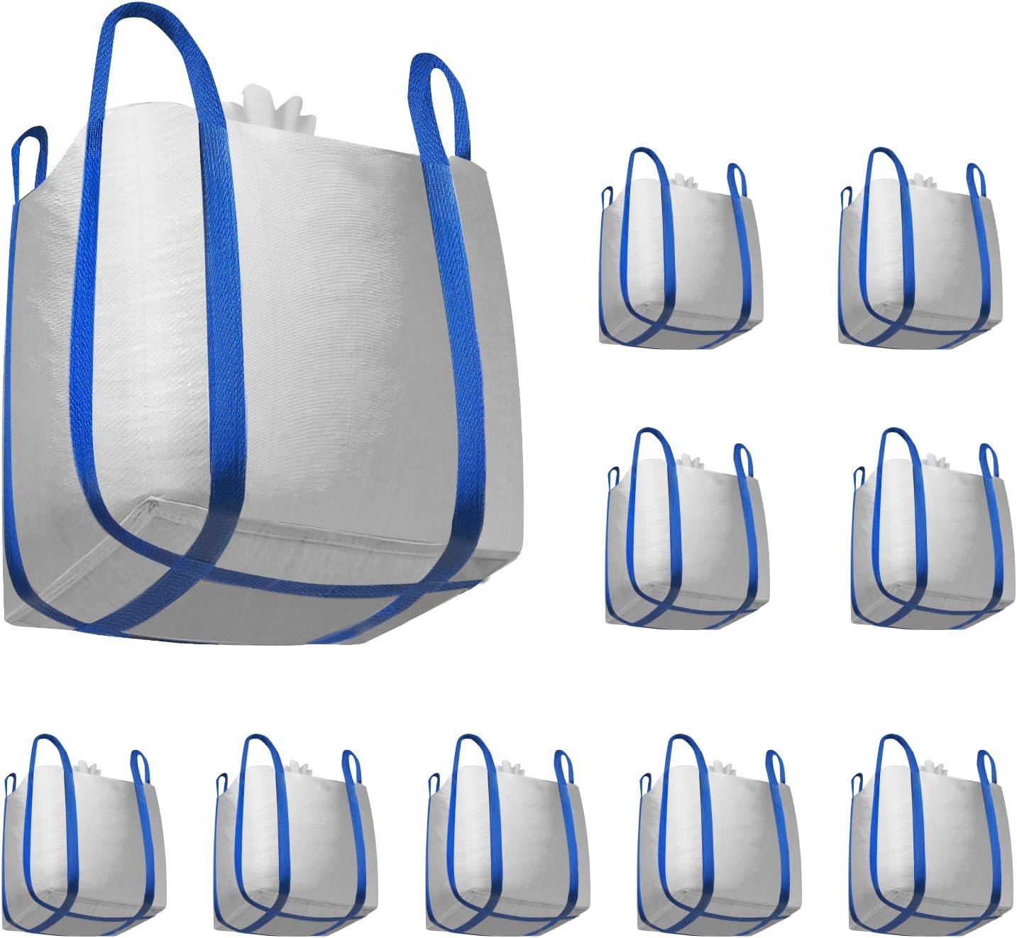 10 Packs FIBC Bulk Bags,Holds up to 4400 lbs Construction Bags Heavy Duty,210-Gallon Woven Polypropylene Dumpster Bag for Industry Agriculture and Construction,Sealable Top
