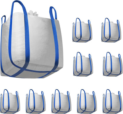 10 Packs FIBC Bulk Bags,Holds up to 4400 lbs Construction Bags Heavy Duty,210-Gallon Woven Polypropylene Dumpster Bag for Industry Agriculture and Construction,Sealable Top