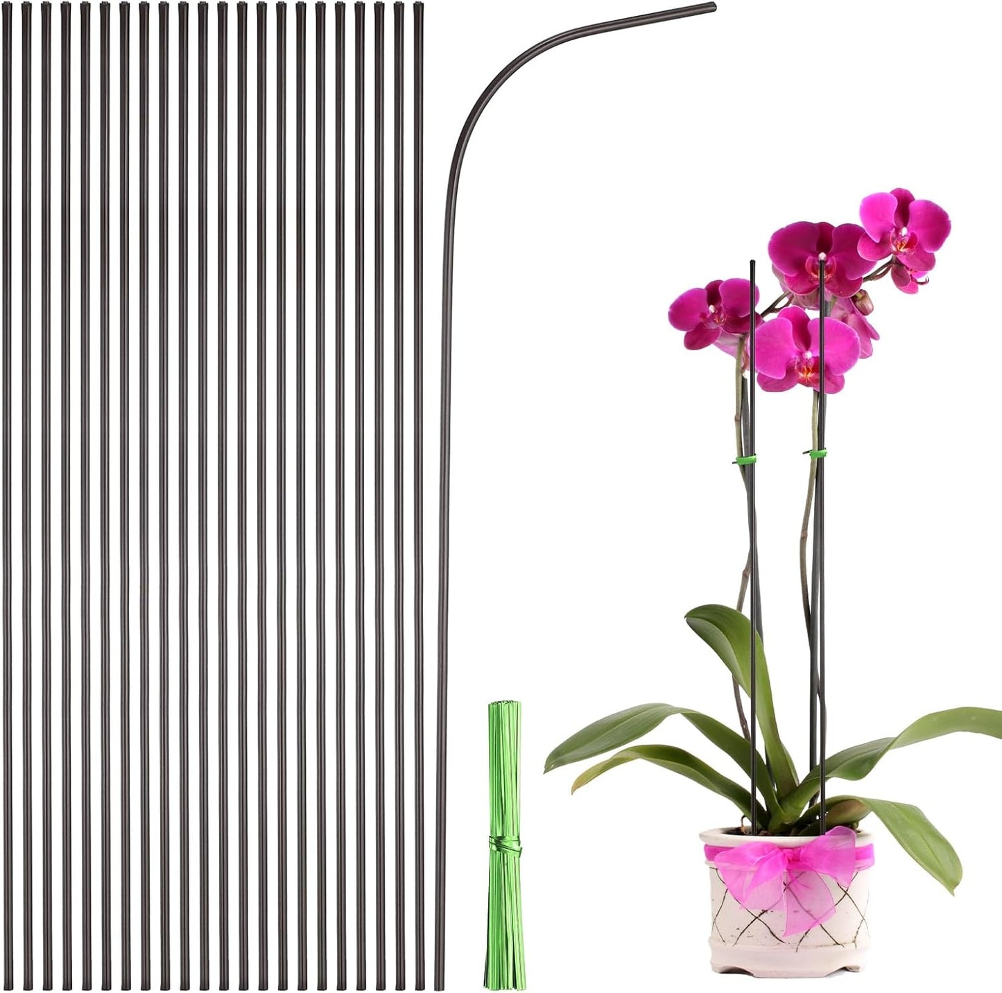 uxcell 30pcs Green Plant Support Stakes, 11.8" Bendable Garden Plant Sticks Plastic Single Stem Plants Support Stakes with Ties for Potted Plants Flowers Orchid Peony, Brown