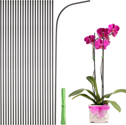 uxcell 30pcs Green Plant Support Stakes, 11.8" Bendable Garden Plant Sticks Plastic Single Stem Plants Support Stakes with Ties for Potted Plants Flowers Orchid Peony, Brown
