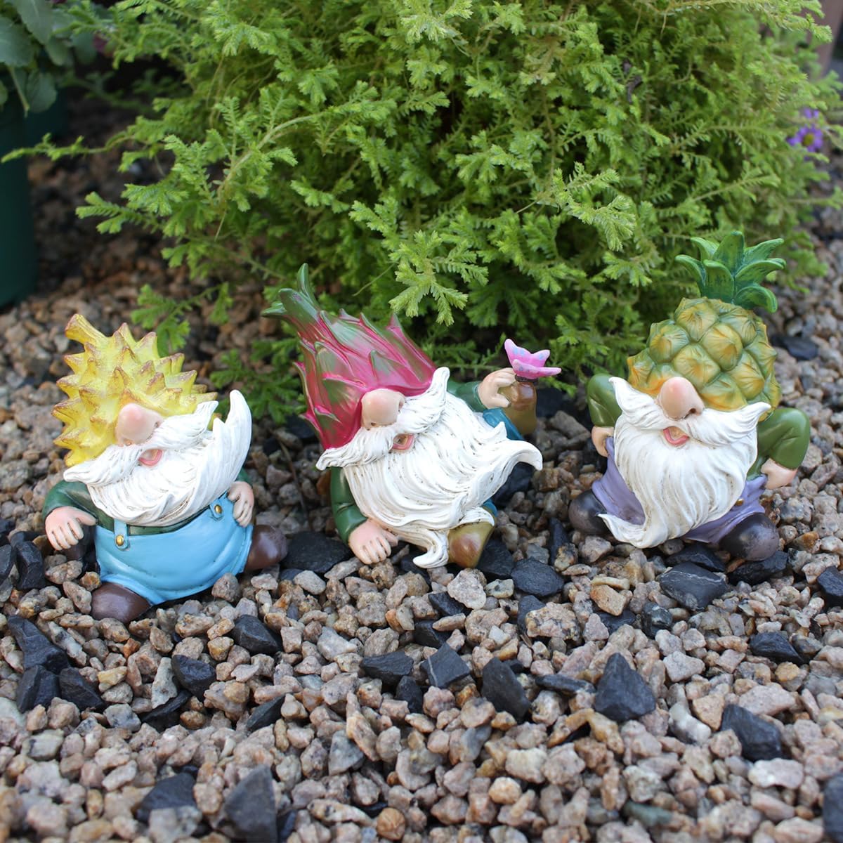 Purple Star Mini Gnome Fairy Garden Gnome Miniature Figurines for Fairy Garden Accessories Outdoor Small Resin Gnomes Statue Decor for Plant Pots Decorations Red