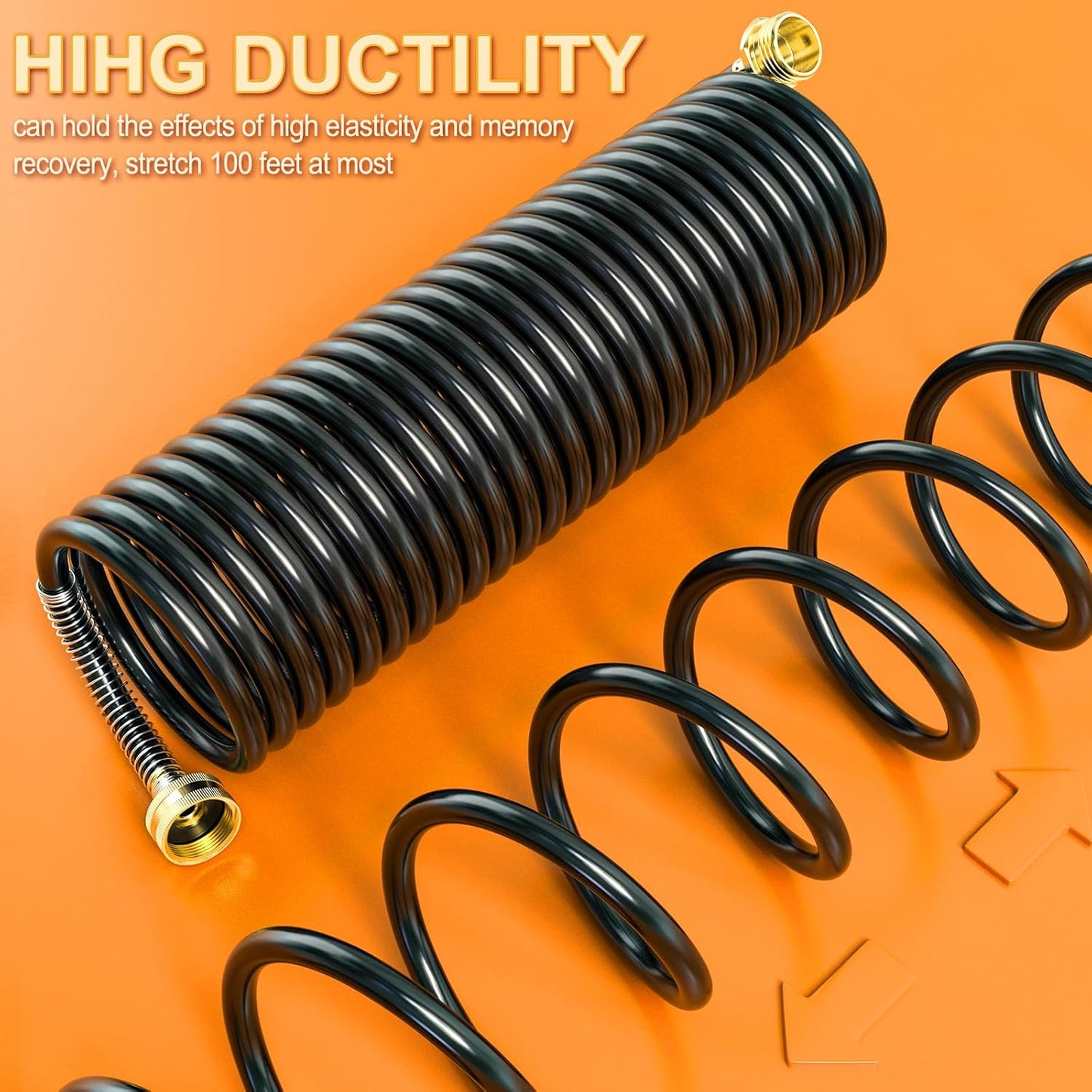 GASHER 100FT x 3/8" Coil Garden Hose, Expandable Garden Hose with 3/4" Brass Connector, Watering Hose Includes 8 Patterns Spray Nozzle for Outdoors Lawn Watering Car Washing