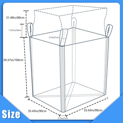 FIBC Bulk Bag - 4400 lbs Capacity, 35x35x43 inches, Polypropylene (PP), Open Top, White, Rectangular, Reusable, 1-Pack