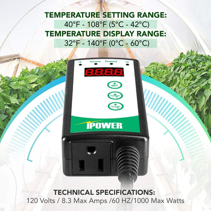 iPower 2-Pack 40-108 Degrees Fahrenheit Digital Heat Mat Thermostat Controller and 10" x 20" Hydroponic Seeding Warm Pad Plant Starting Kit Combo