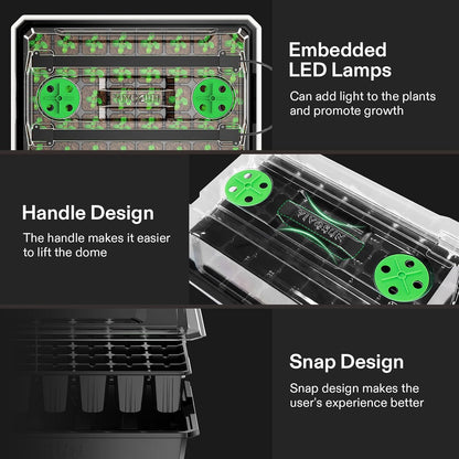 VIVOSUN 1-Pack 40-Cell Seed Starter Trays with 1 Set of LED Lights and 10"x20.75" Seedling Heat Mat, 3.6" Higher Cover, Adjustable Vents, Drainage Holes, Green Propagation Tray for Planting Seeds