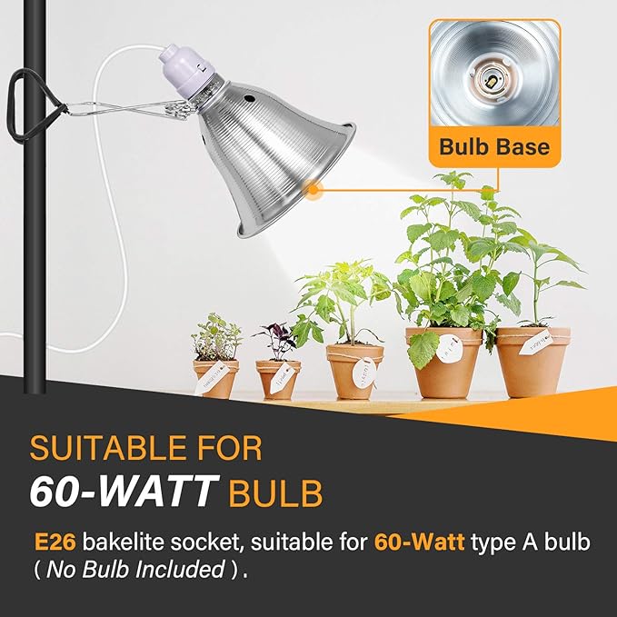 Simple Deluxe Clamp Lamp Light 60 Watt with 5.5 Inch Aluminum Reflector (no Bulb Included), 6 Feet Cord, 1 Pack, White