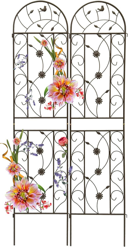 Garden Trellises, 2 Pack Brown Metal Coated Rustproof Trellis for Climbing Plants Outdoor, Roses, Vines, Flowers, and Vegetables-19.7×86.7 inches