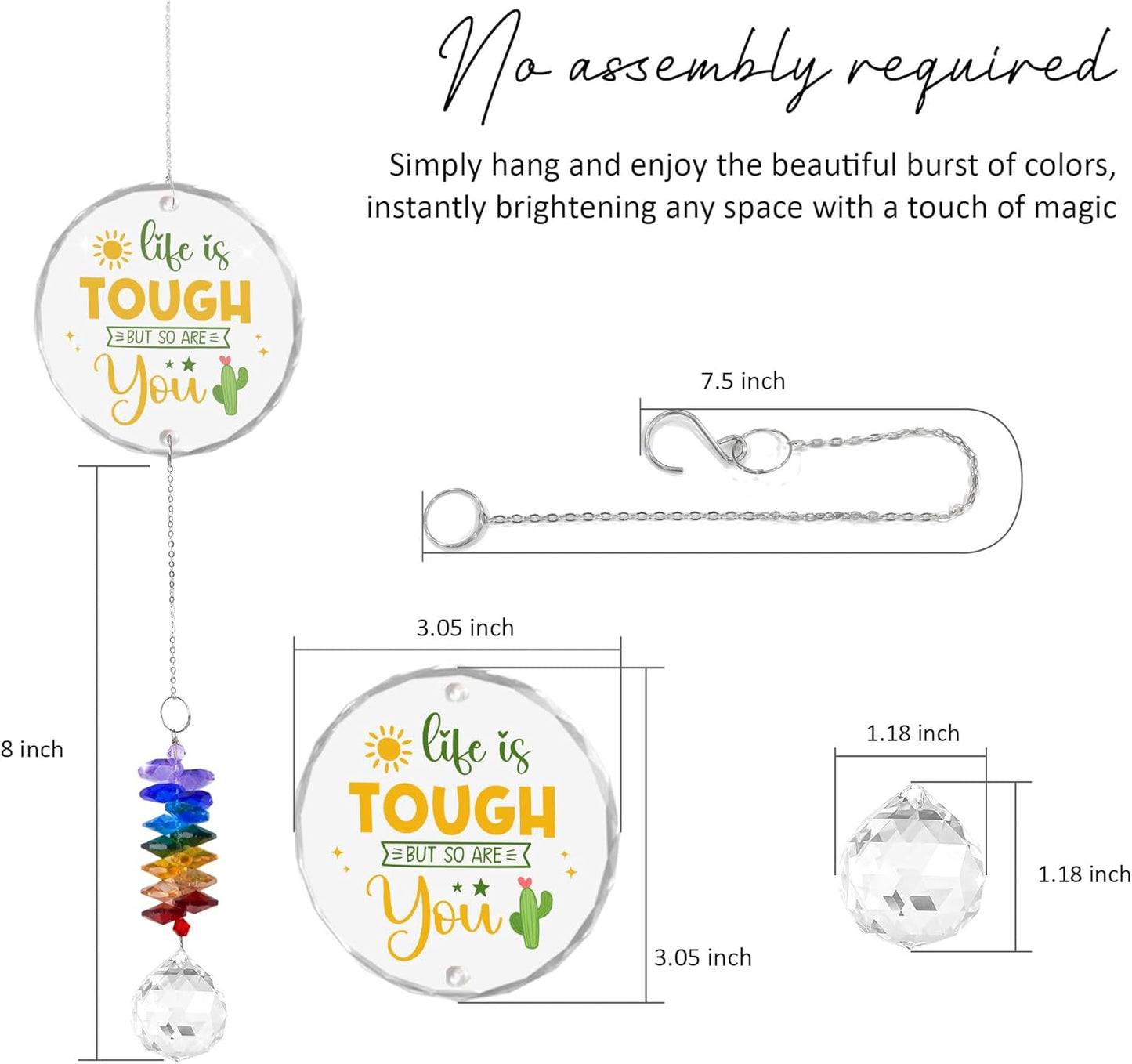 Glass Ornament Suncatcher - Life is Tough but So are You - Unique Presents - Get Well Gift - Motivation Gifts - Inspirational Gifts for Her, Him - Encouragement Gift - Home Garden Decor