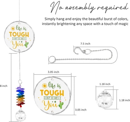 Glass Ornament Suncatcher - Life is Tough but So are You - Unique Presents - Get Well Gift - Motivation Gifts - Inspirational Gifts for Her, Him - Encouragement Gift - Home Garden Decor