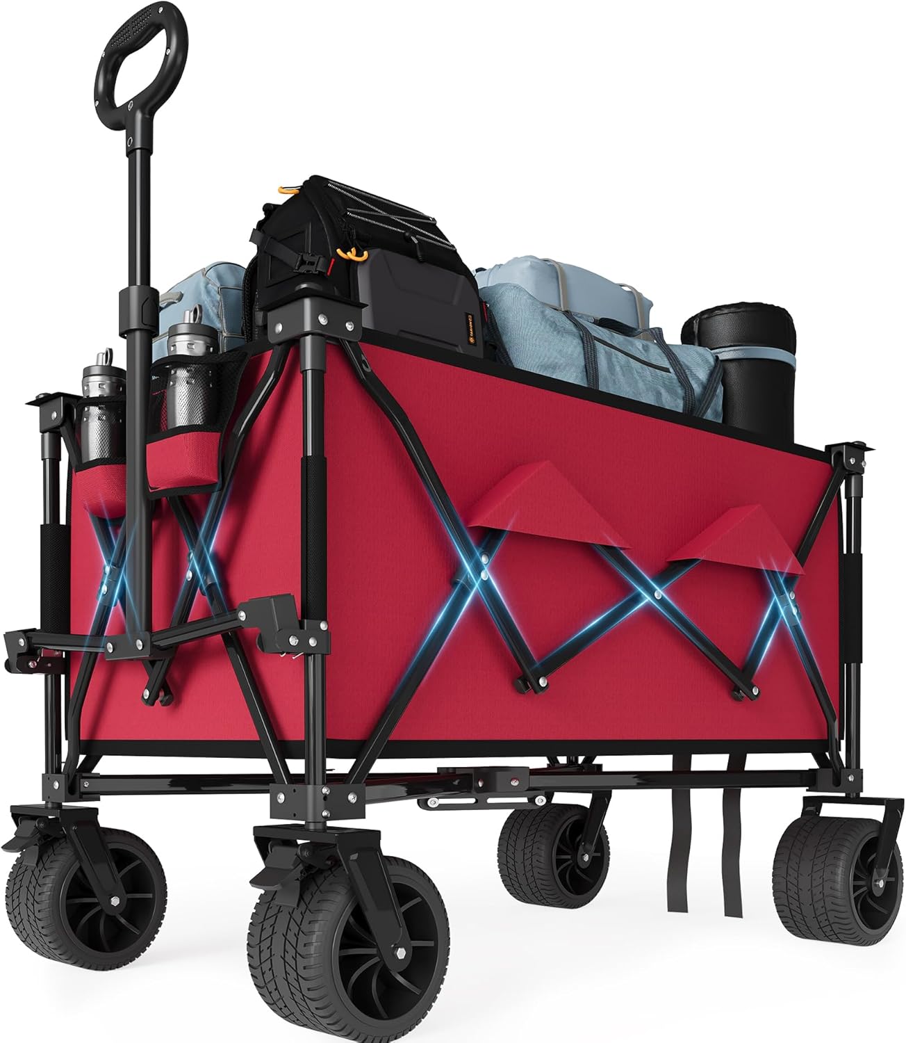 35" Foldable Wagon for Beach with 350lbs Weight Capacity, Heavy Duty 280L Extra Large Collapsible Foldable Wagon for Camping, All Terrain Beach Wagons Extended with Cup Holders for Sand