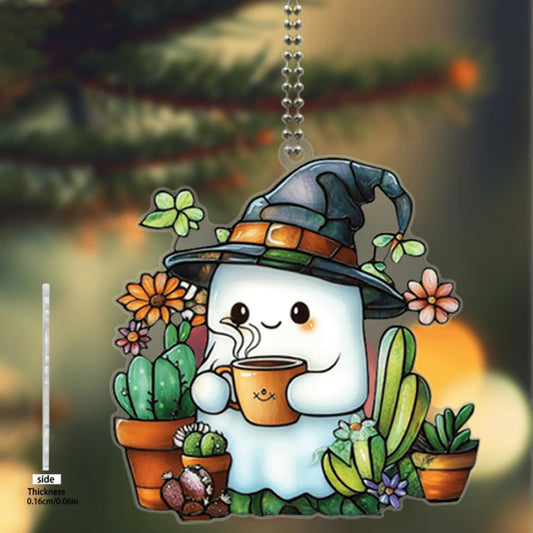 Halloween Cute Ghost Suncatcher,Fun Decoration Plant Light Sun Catcher，Acrylic Window Hanging Indoor Outdoor for Family Art Wall Decor，Women Friends Neighbor Halloween Party Gift 7.8inch
