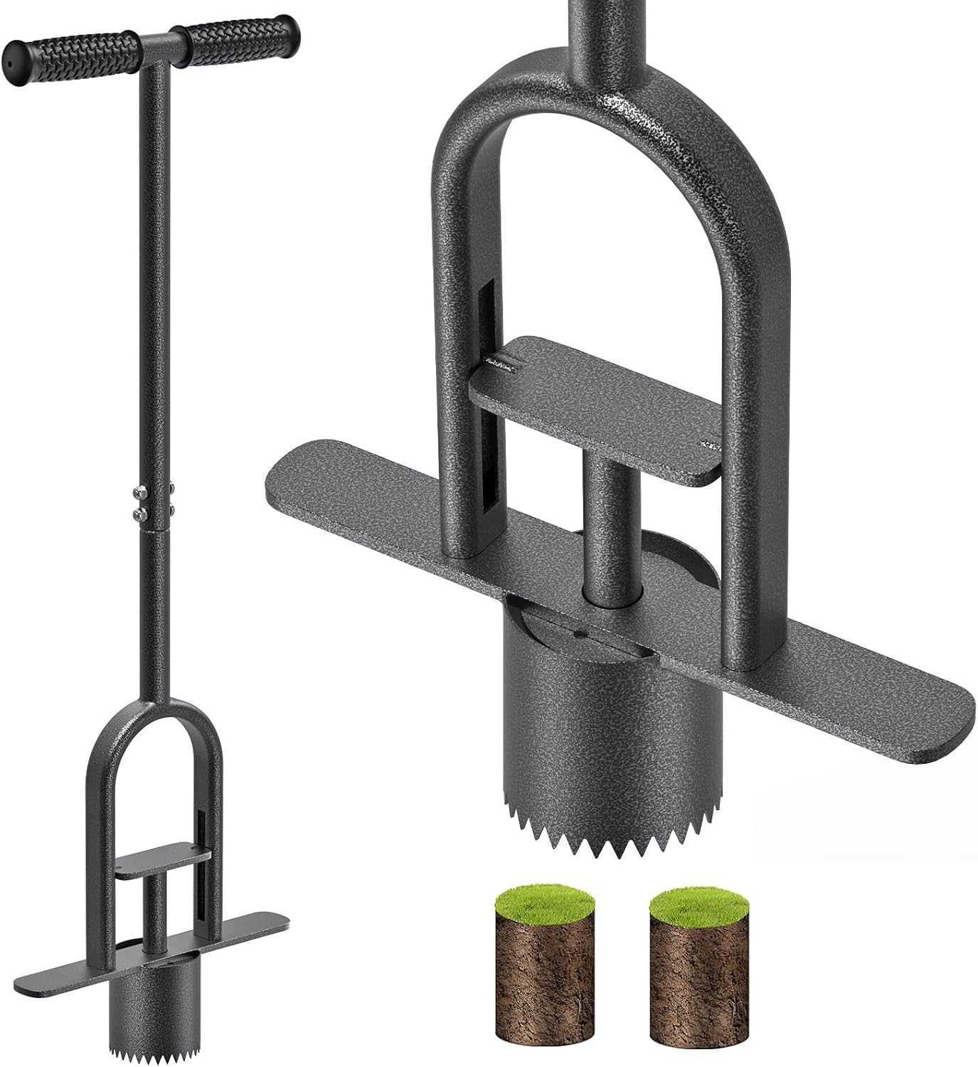 Dolibest Sod Plugger Tool, Grass Plugger Tool with Dual Pedals & Foot Ejector, Bulb Planter W/Sharp Serrations and Non-Slip Soft Grip Handle, for Lawn Planting Bulbs and Grass Repair, Easy Assembly