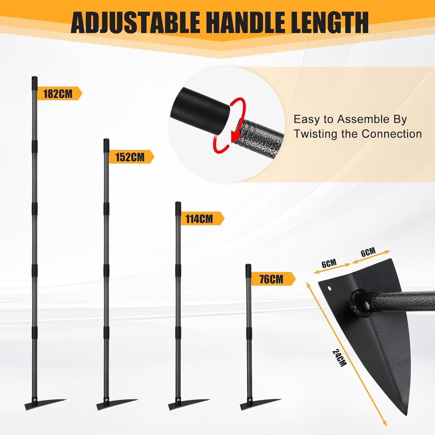 Hoe Garden Tool,Triangle Gardening Hoe with Sharp Blade for Digging,Weeding,Cutting and Loosing Soil,72 Inch Adjustable Length Metal Handle…