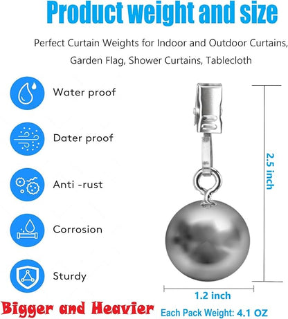 12 Pack Heavy Duty Curtain Weights for Outdoor Indoor, Stainless Steel Drapery Clips Keepping Curtain Panel Straight, Keep Shower Curtains from Waving, Weigh Down Sun Curtain Tablecloth Garden Flag