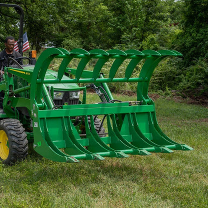 Titan Attachments 60" HD Root Grapple Rake Attachment, Fits John Deere Hook & Pin Tractors, Twin 3,000 PSI Cylinders, Clears Rocks, Logs, Brush, & Debris, Tractor Accessories & Attachments