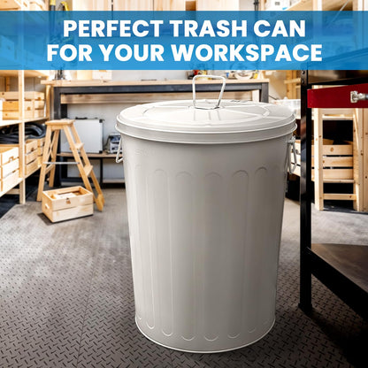 Plexon Large Metal Trash Can with Lid 20 Gallon, Decorative Outdoor Trash Can, Heavy Duty Galvanized Metal Bucket with Lid for Kitchen Garage Farmhouse, Beige, 3 Pack