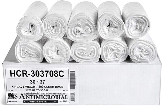 Aluf Plastics HCR-303708C High Density Star Sealed Coreless Roll Bags, 30 gal, Polyethylene, 30" x