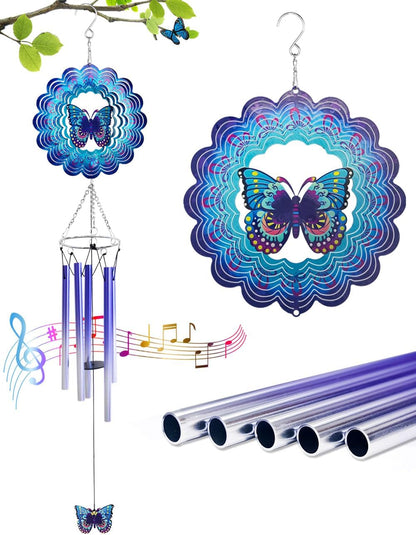 Wind Chimes for Outside with Butterfly Wind Spinner, Unique Christmas Birthday Gifts for Women Mom Friends Sisters Teacher, Windchimes Outdoor Decor Patio Garden Yard Butterflies Decorations