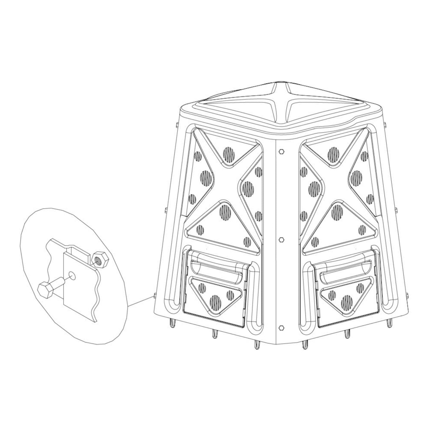 Redmon Outdoor Compost Bin with Lift Off Lid, 4-Door Access & Vent Holes, 65 Gallon, Black