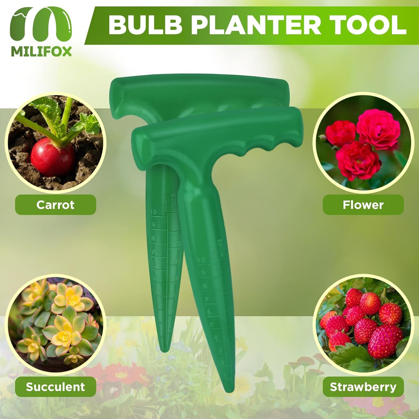2pcs Seed Planter Tool, 6.9" Dibber Garden Tool, Plastic Seed Dibbler for Planting, Bulb Digger Garden Planter with Handle for Sowing Seeds, Planting, Bulbs, Digging (Green)