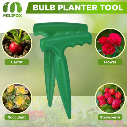 2pcs Seed Planter Tool, 6.9" Dibber Garden Tool, Plastic Seed Dibbler for Planting, Bulb Digger Garden Planter with Handle for Sowing Seeds, Planting, Bulbs, Digging (Green)