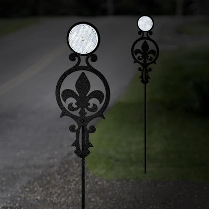 Touch of Class Pathways Reflective Driveway Marker Stake Set of Two for Outdoor Use | Fleur-de-Lis Emblem Design | Personalized Tall Reflector Set of 2 | Black Durable Finish