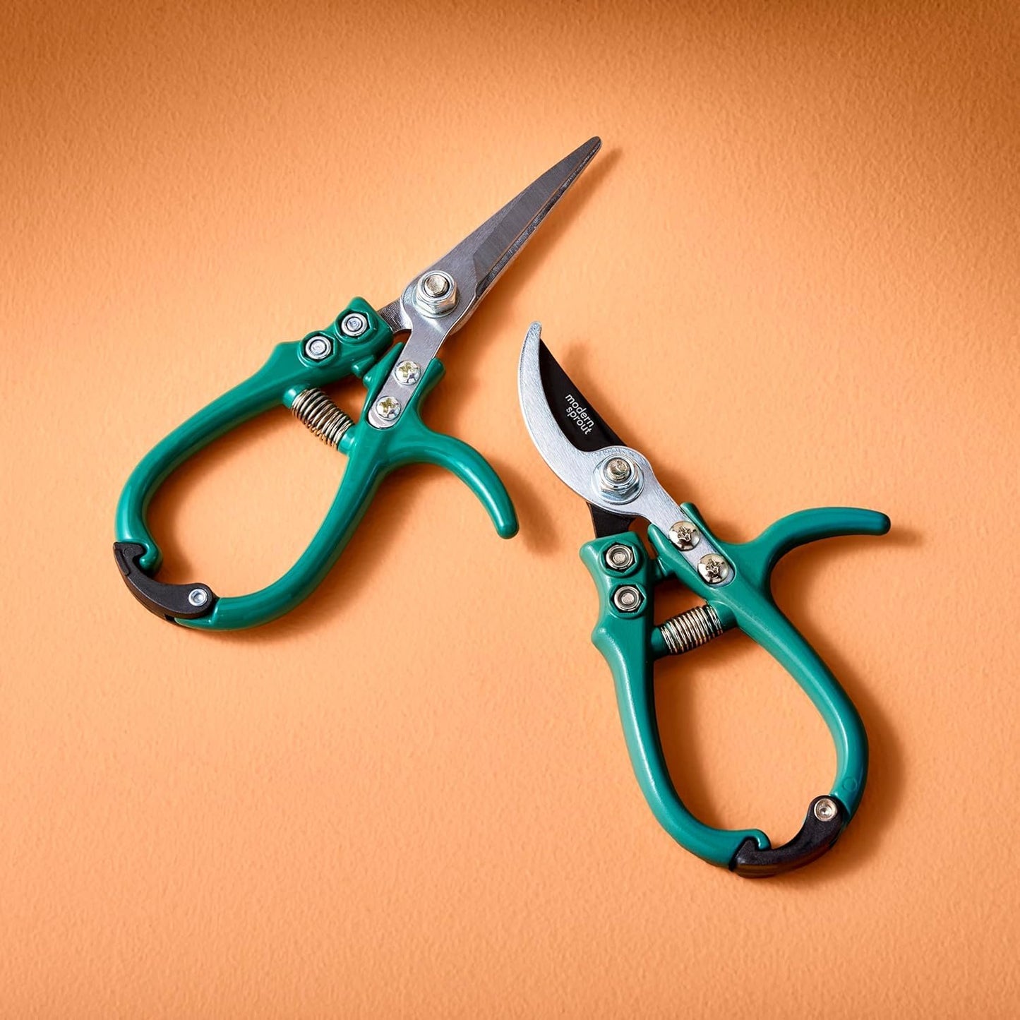 Modern Sprout Hand Pruners & Shears Set with Blister Pack - Lightweight Gardening Tools with Easy Lock - Sharp Carbon Steel Blades -Rust Resistant Scissors for Herbs, Flowers - Ocean